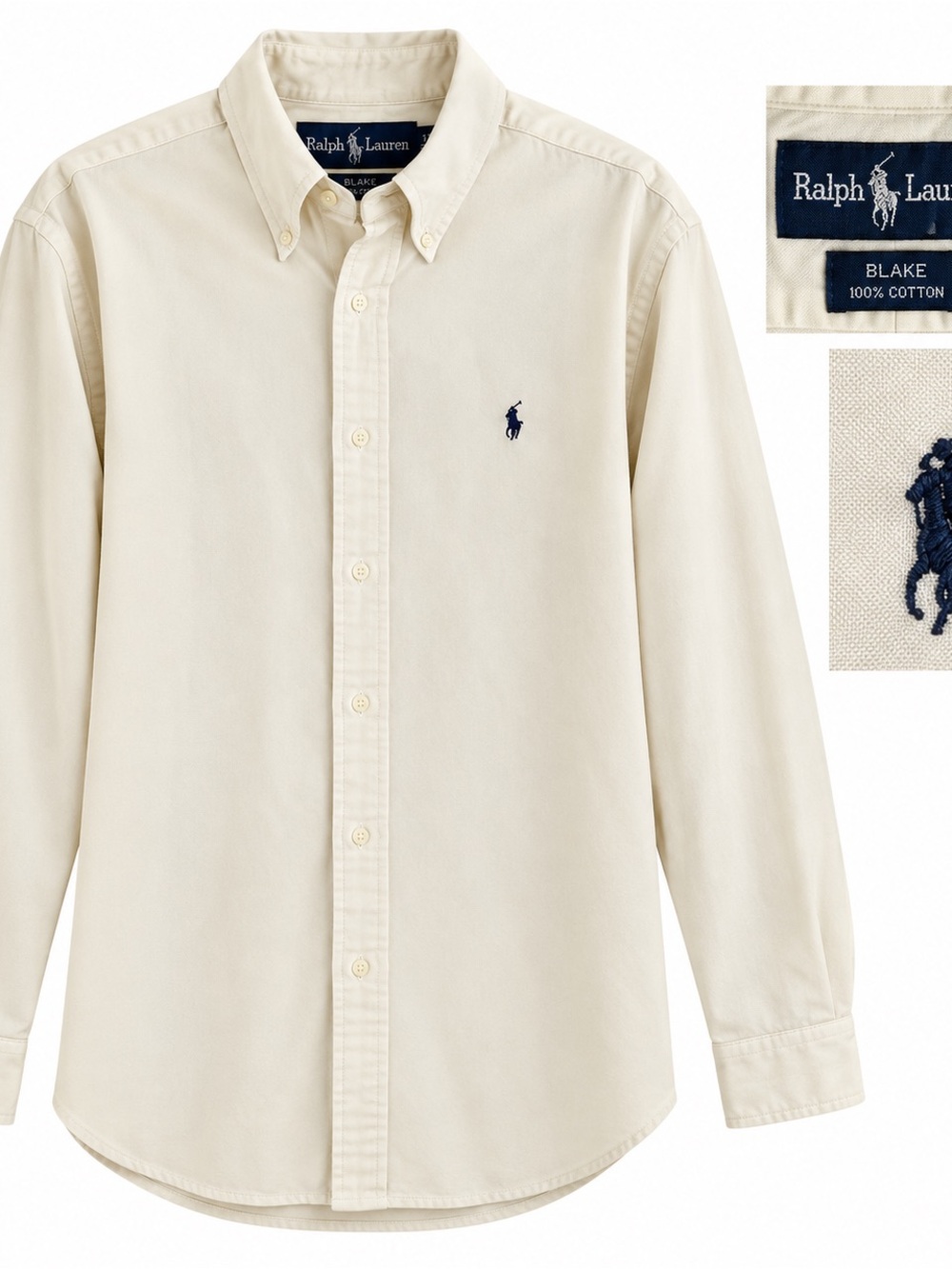 Ralph Lauren Cream Button-Down Shirt with Navy Pony